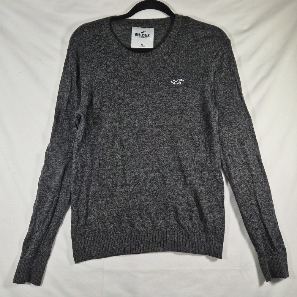 Hollister Men's XS Gray Marled Crewneck Sweater Embroidered Logo Pullover